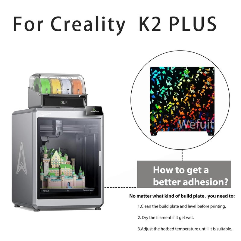 Wefuit K2 Plus Build Plate 370x370mm Double Sided Textured Flake+Star Spring Steel Sheet Heated Bed Flexible 3D Printer Platform for Creatily K2 Plus 3D Printer Replacement - Image 2